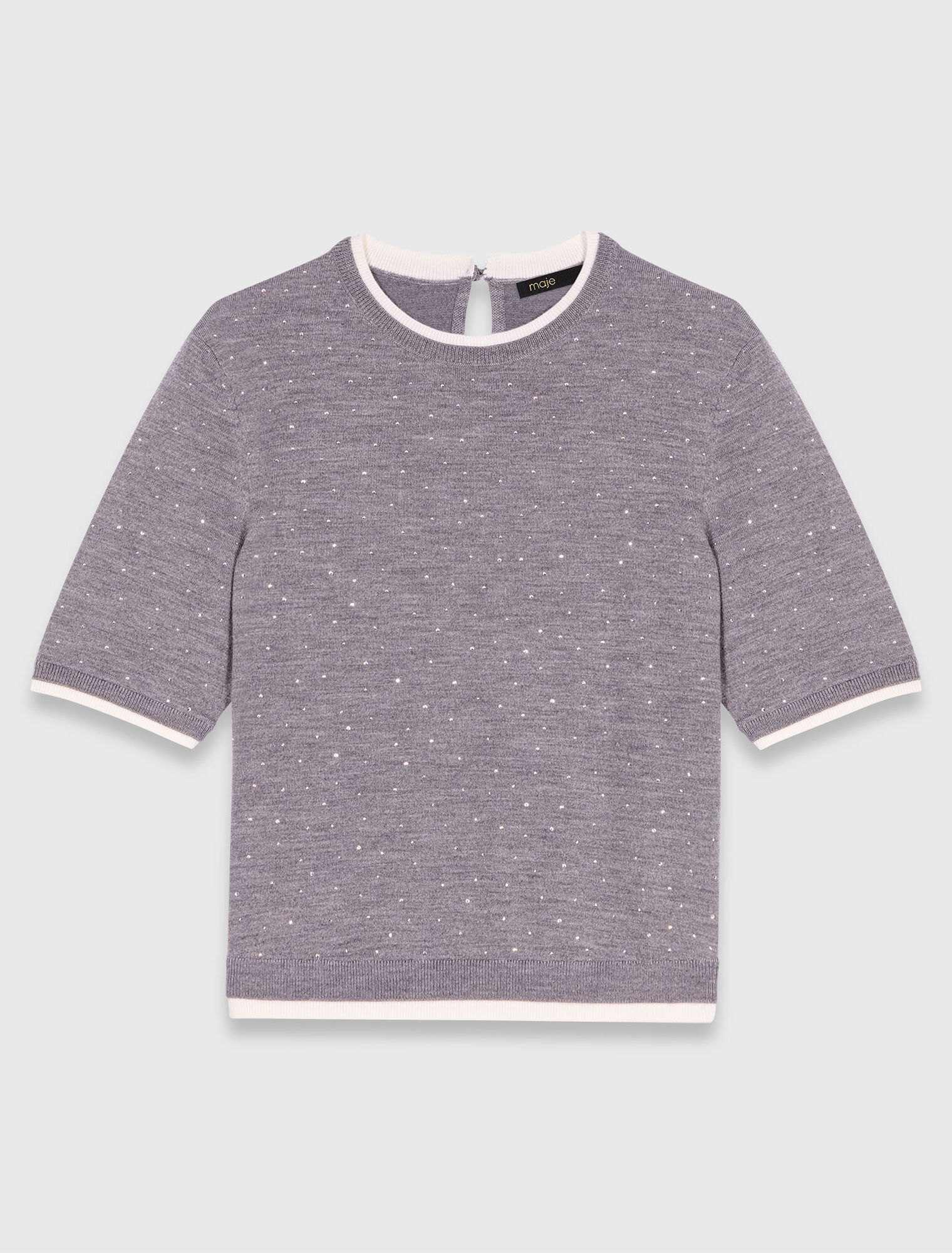 Rhinestone short-sleeve sweater