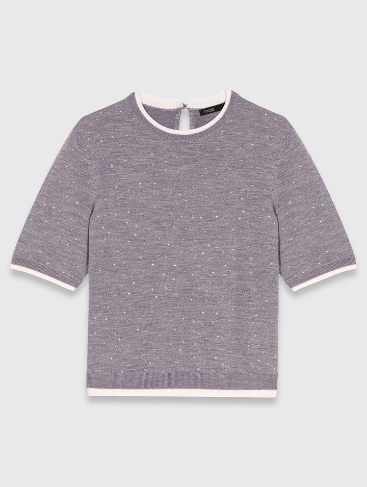 Rhinestone short-sleeve sweater