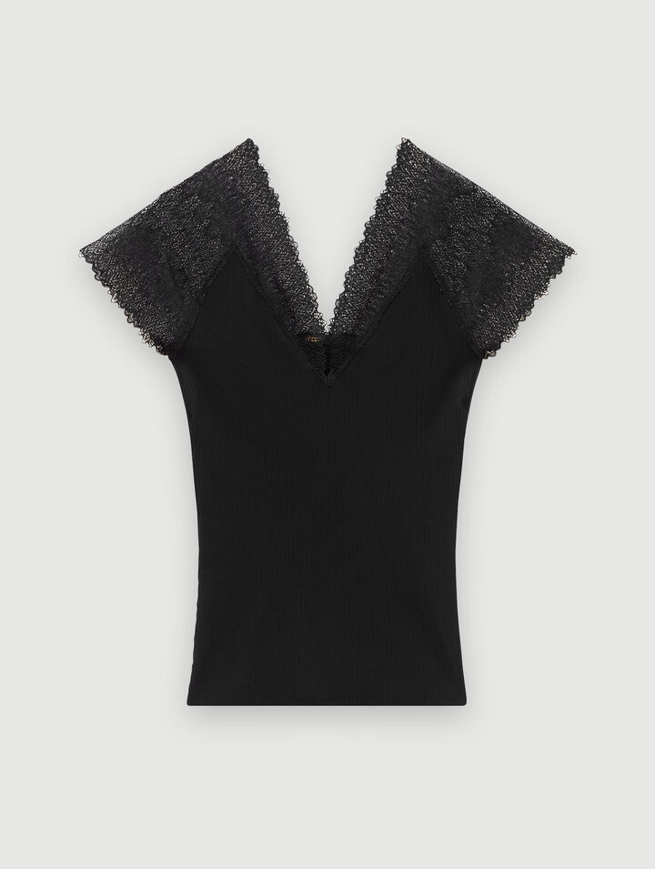 Jersey top with lace trim