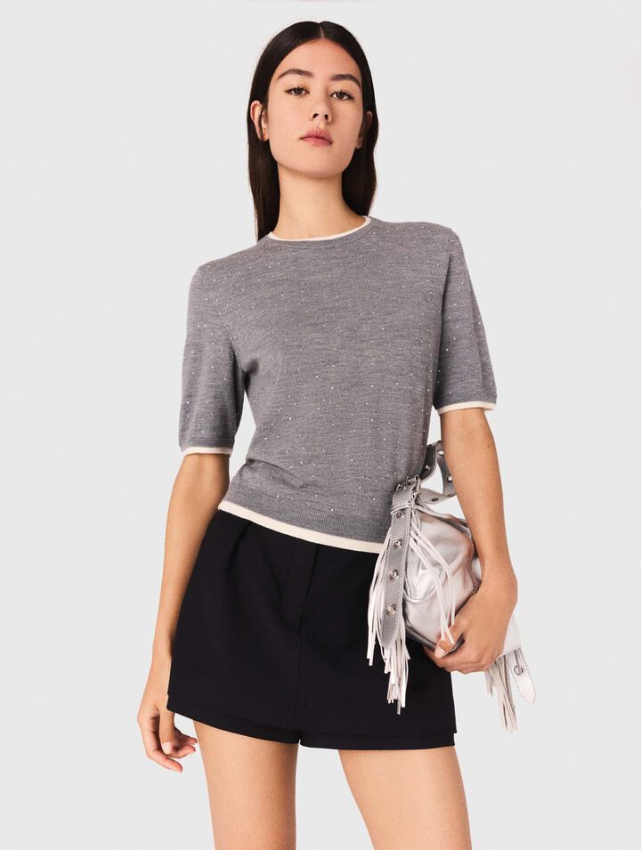 Rhinestone short-sleeve sweater