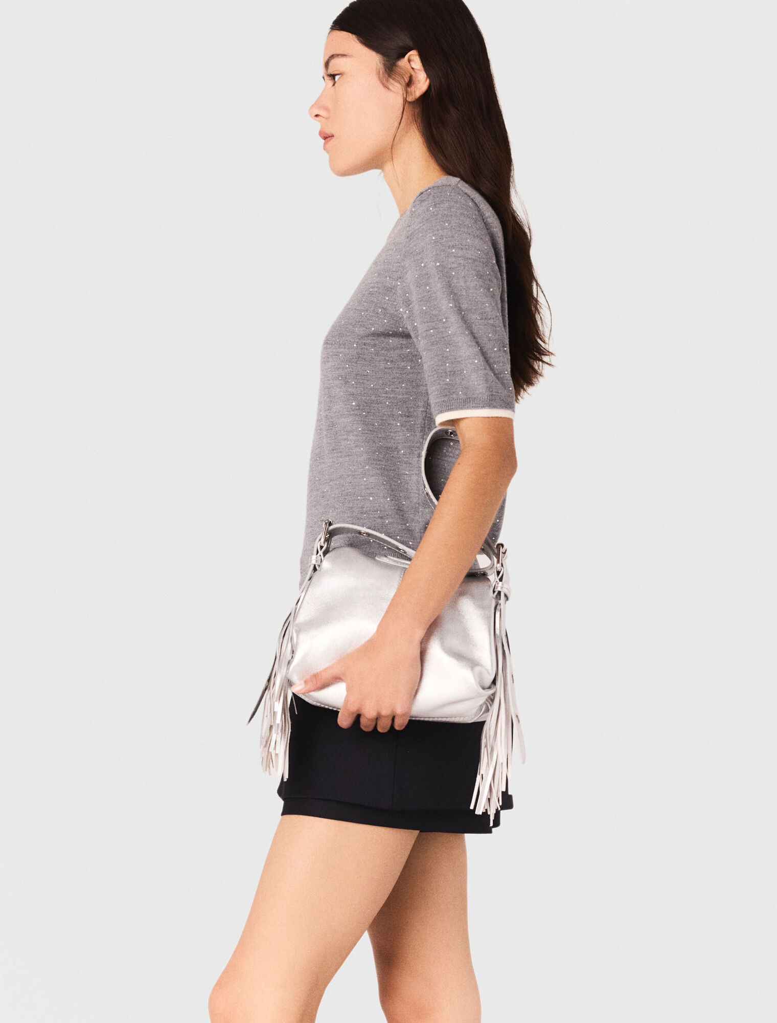 Rhinestone short-sleeve sweater