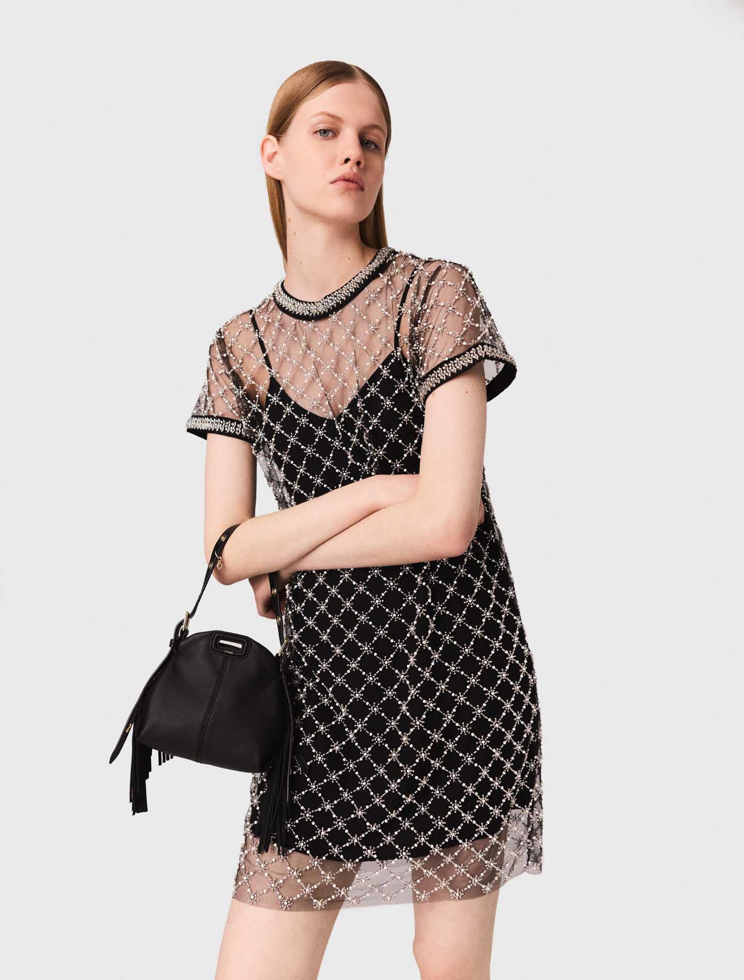 Mini embroidered tulle dress