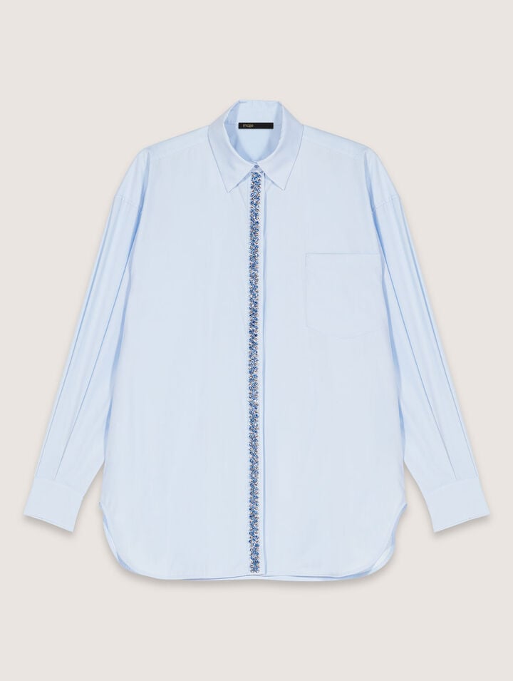 Poplin shirt with rhinestones