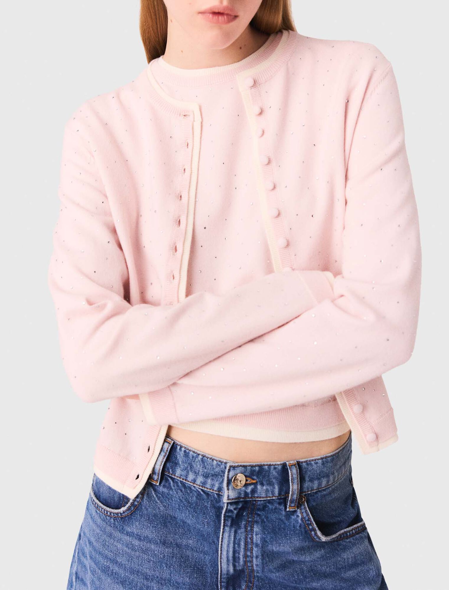 Knit cardigan with rhinestones