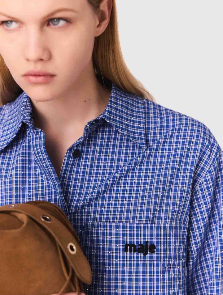 Rhinestone shirt, removable collar