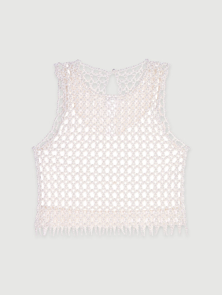 Cropped sleeveless beaded top