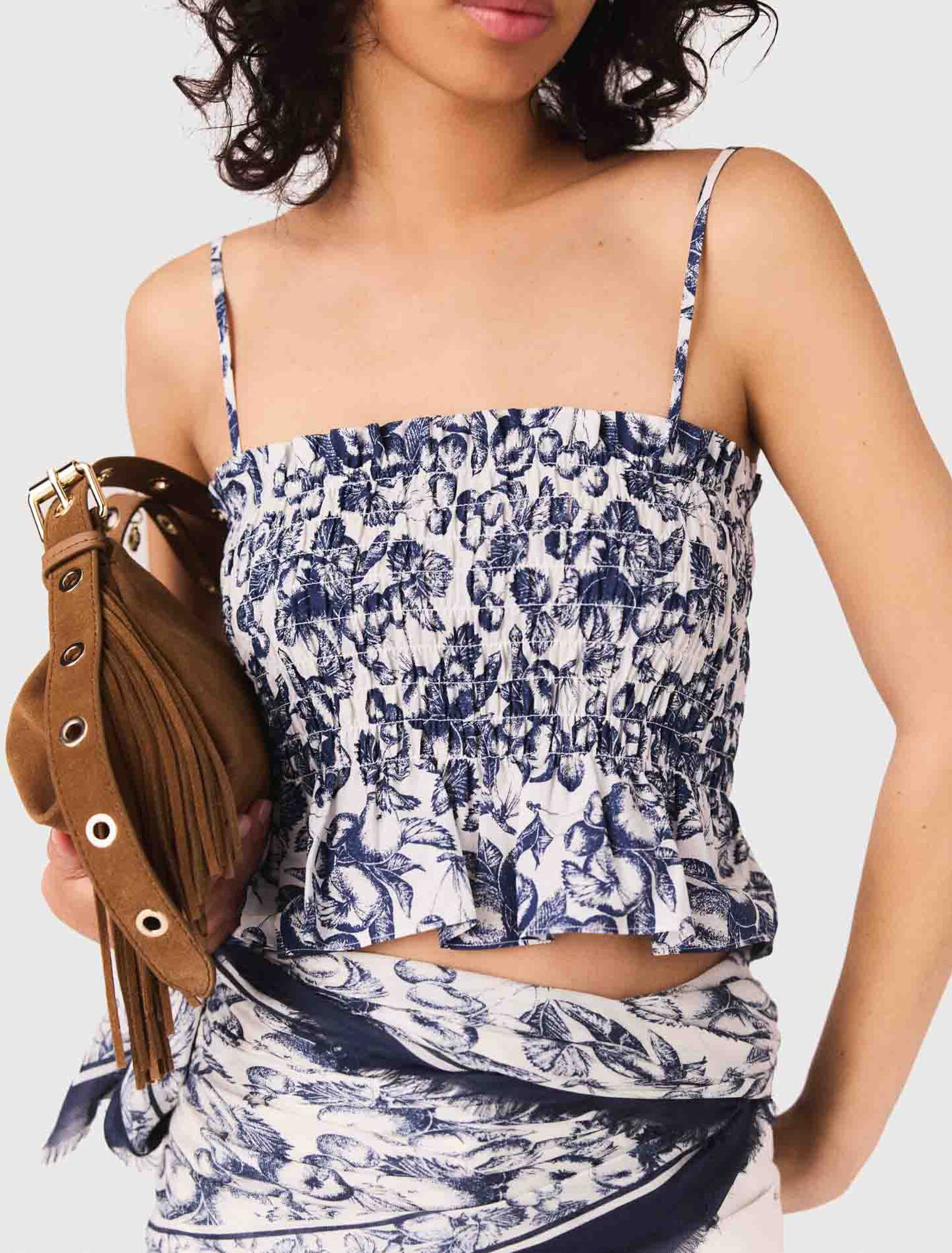 Fruit printed smocked top