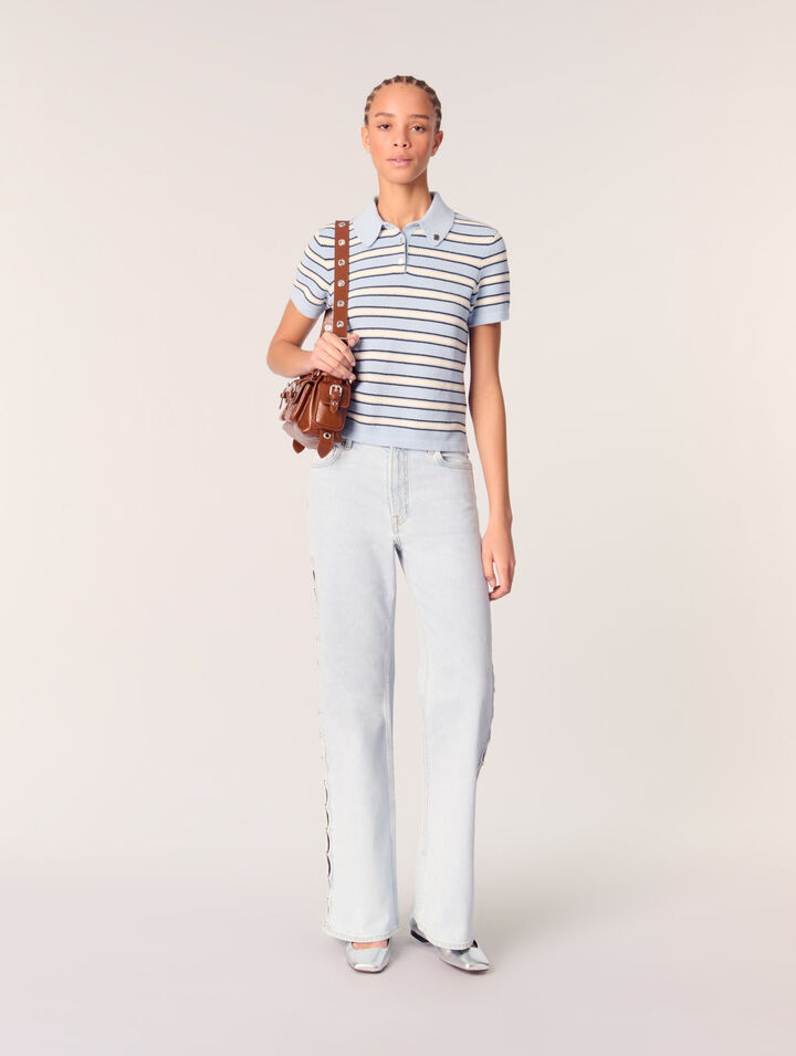 Striped knit polo short sleeve shirt