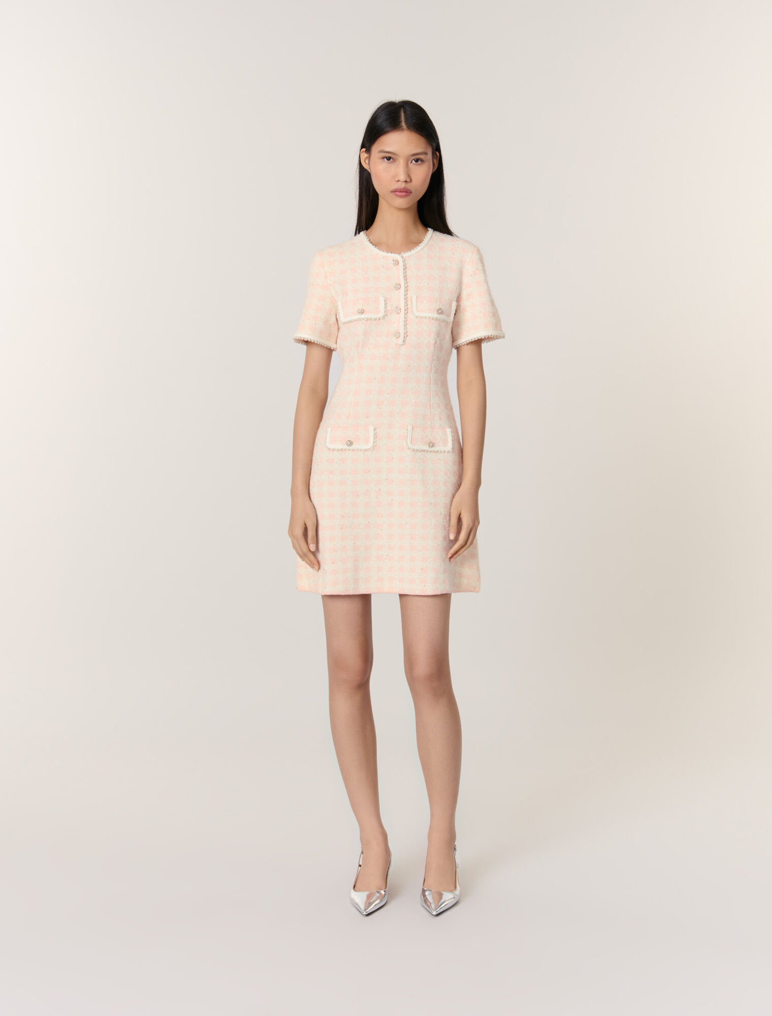Tweed-effect knit mini dress