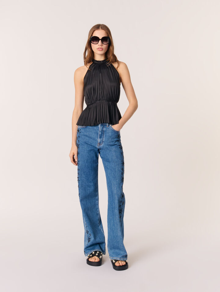 Pleated satin halter top