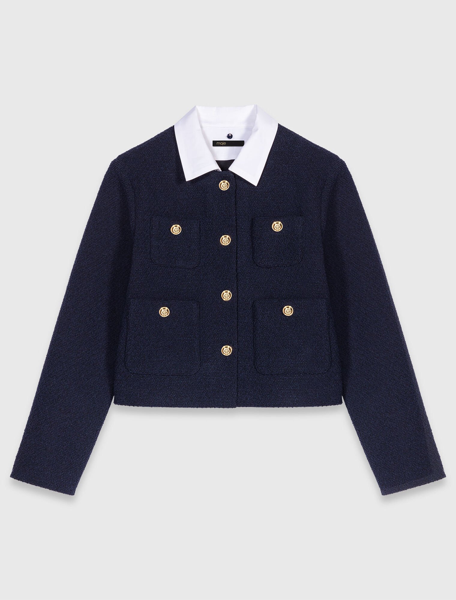 Cropped tweed jacket, removable collar