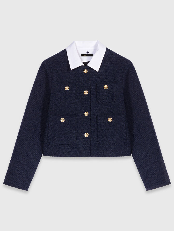 Cropped tweed jacket, removable collar