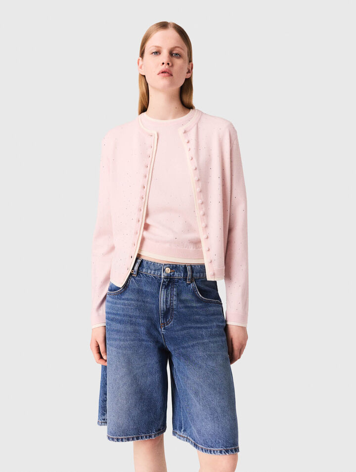 Knit cardigan with rhinestones