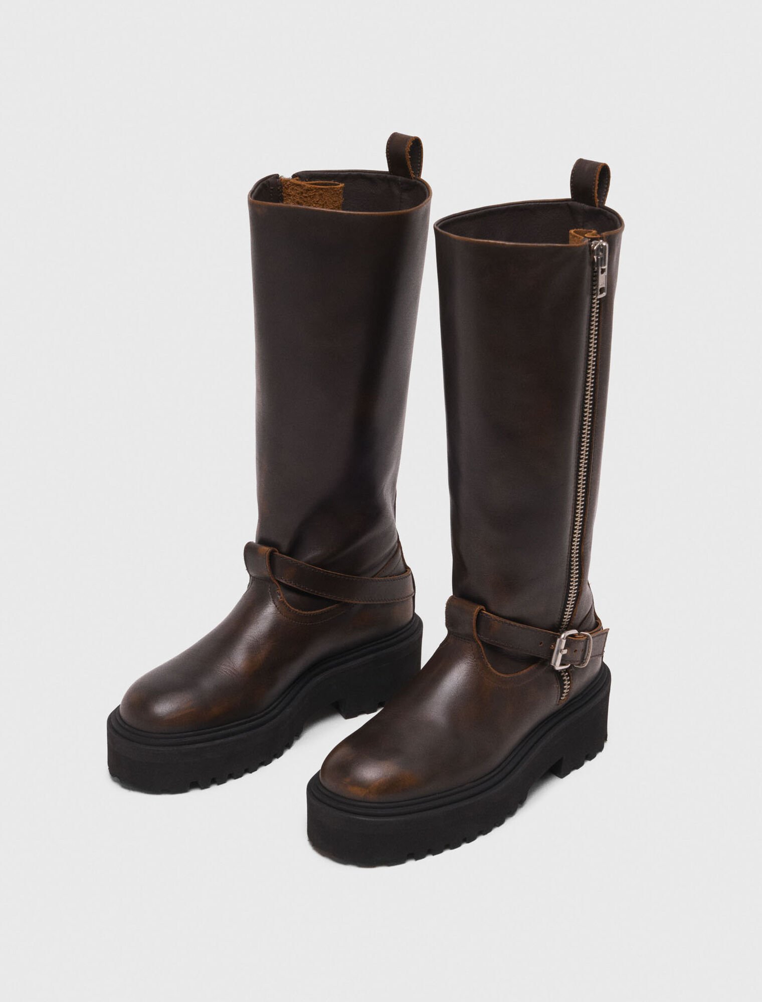 Leather biker boots