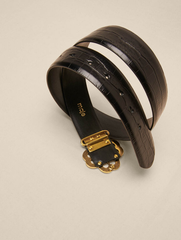 Croc-effect leather double M belt