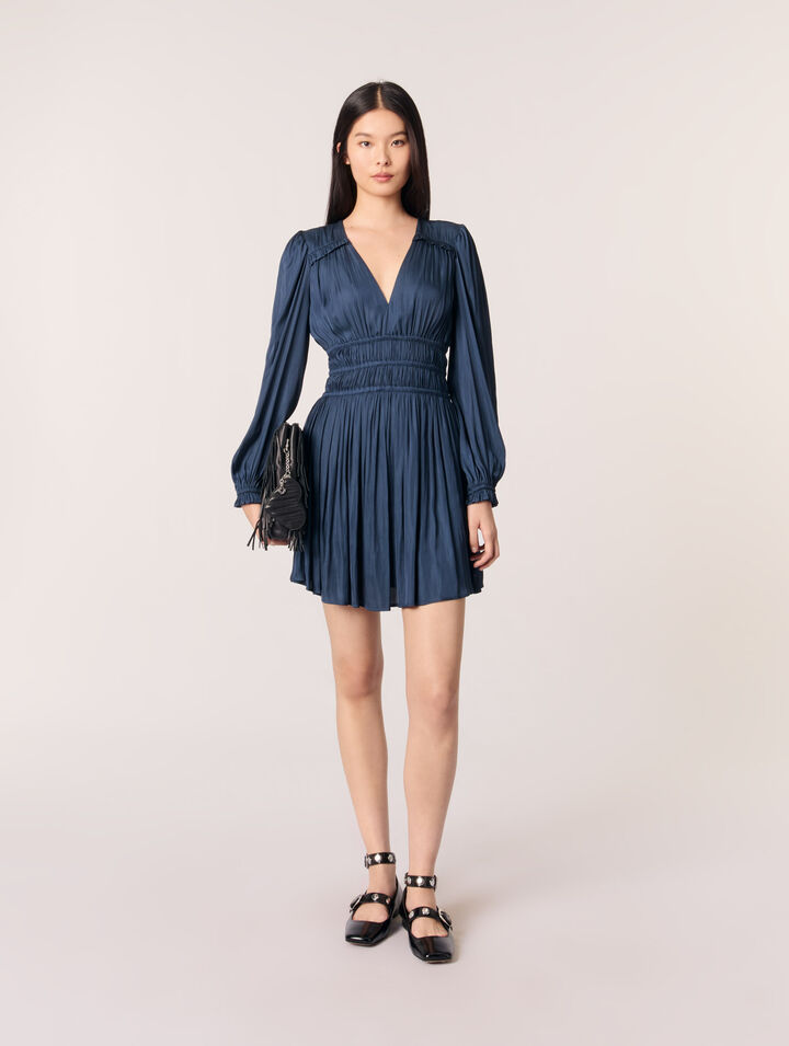 Mini satin dress with ruffles