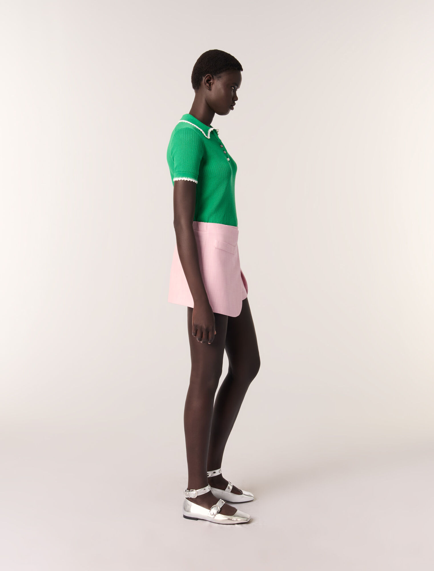 Pointelle knit crochet polo