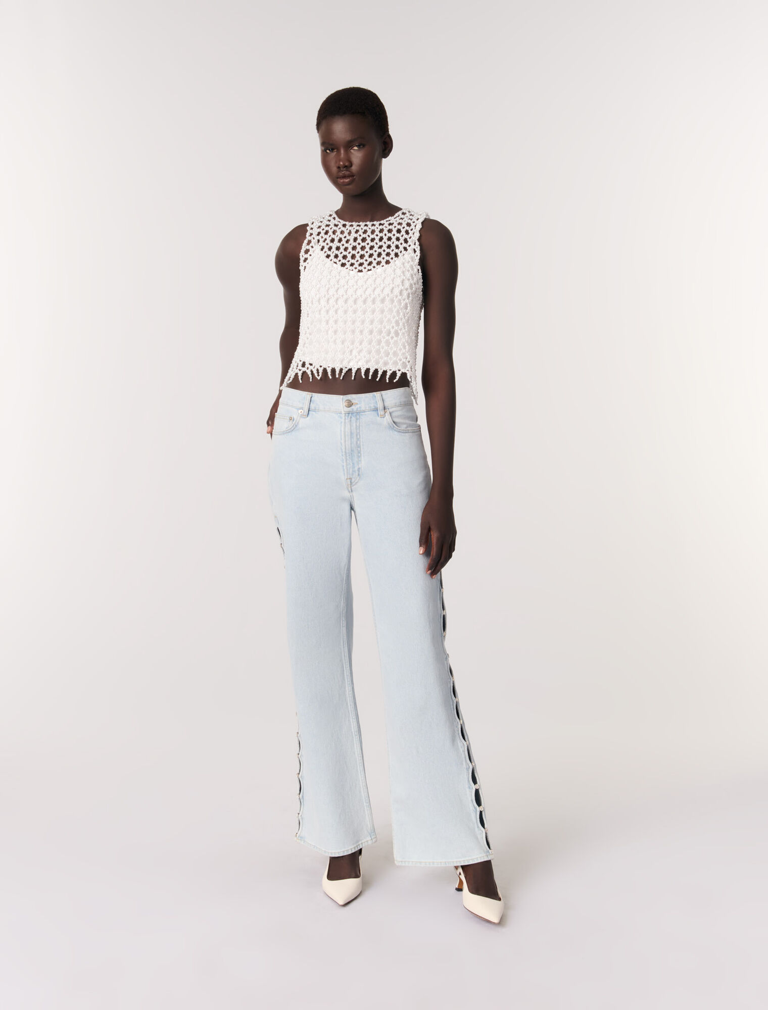 Cropped sleeveless beaded top