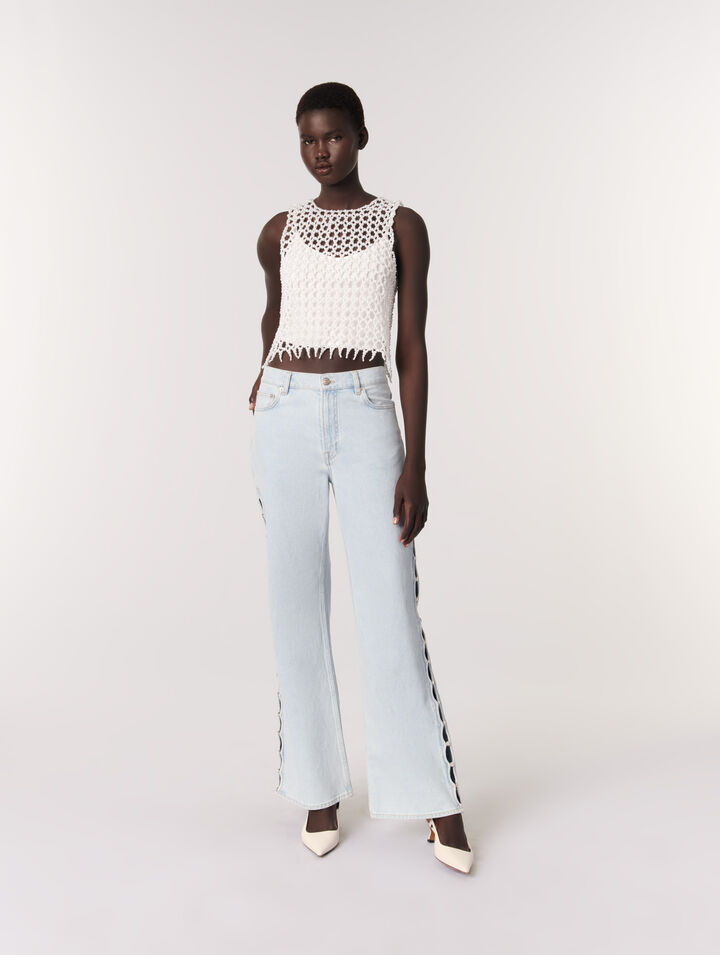 Cropped sleeveless beaded top