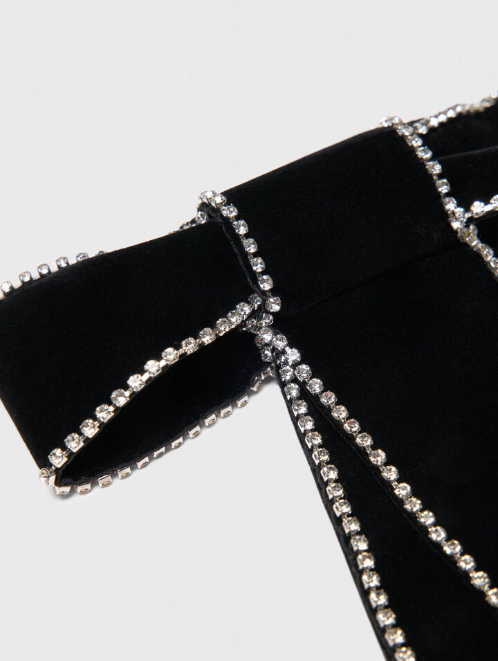 Rhinestone velvet bow barrette
