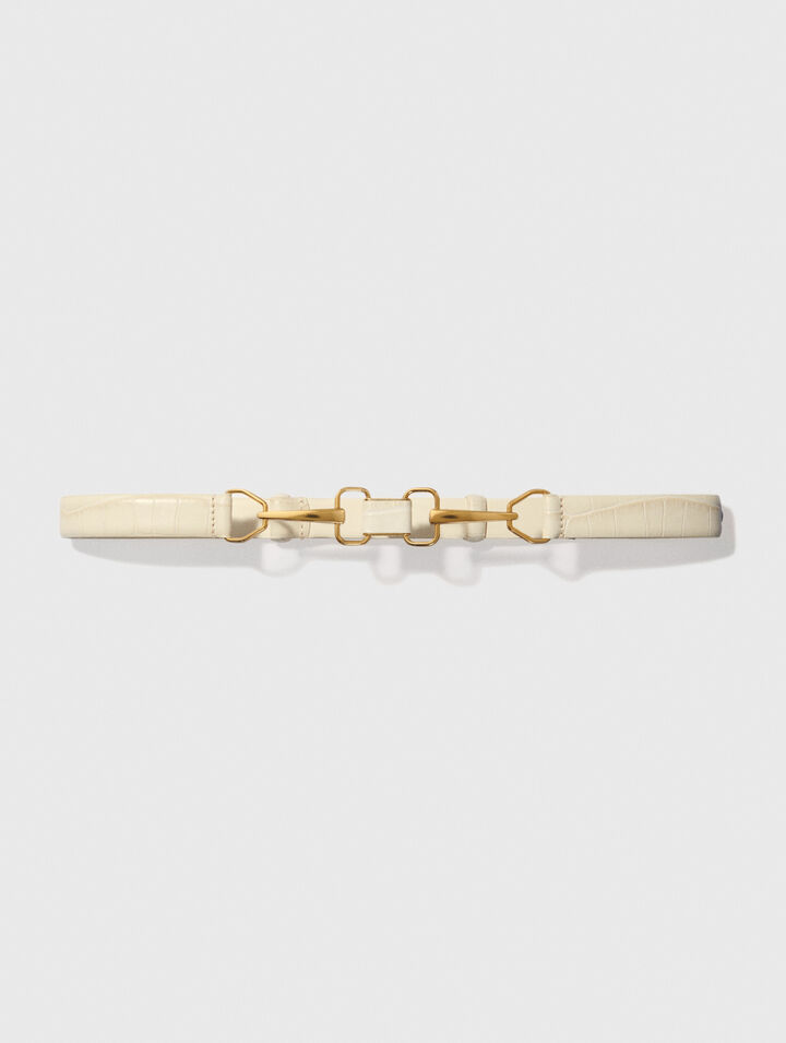 Leather belt with horse bit buckle