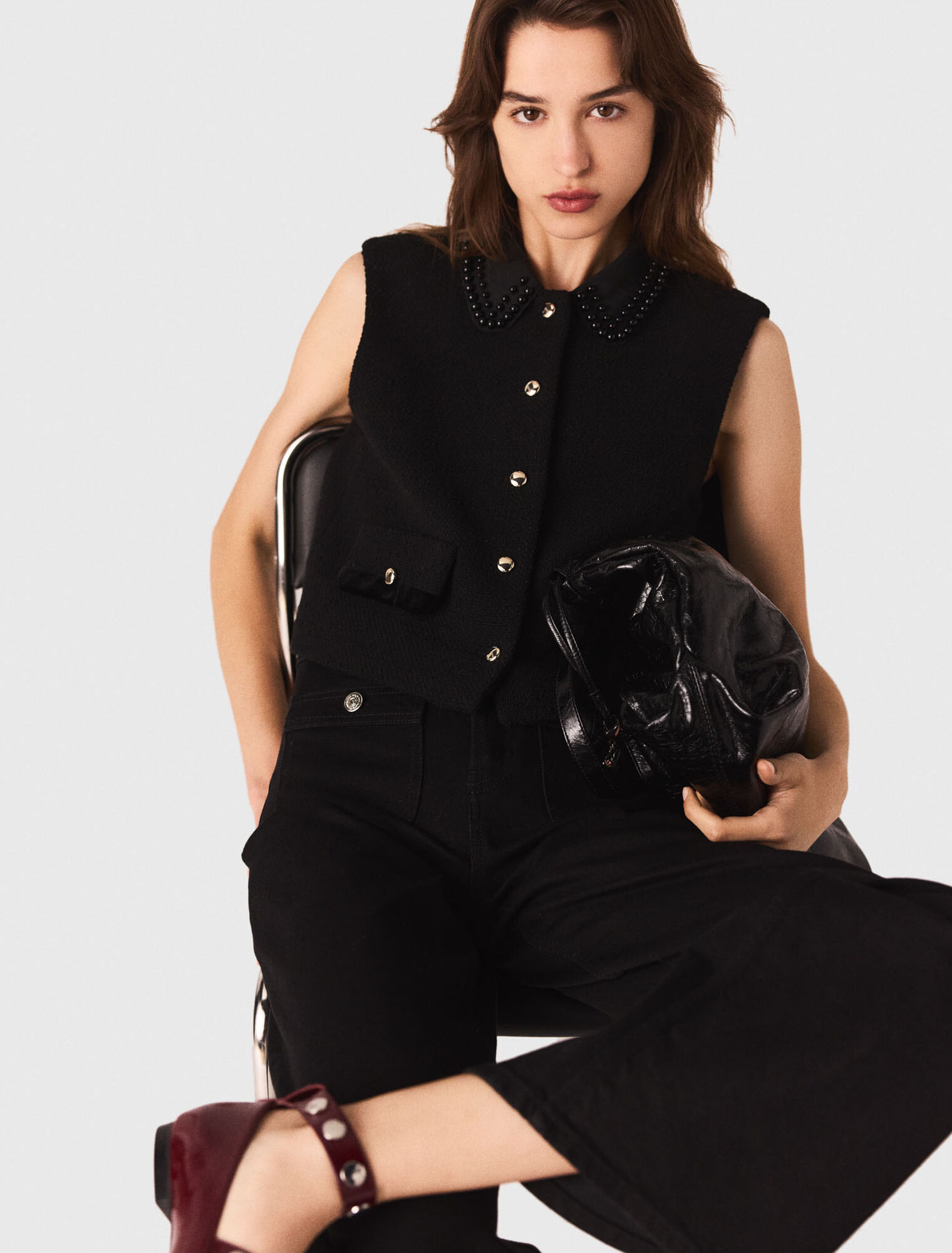 Tweed top with removable collar