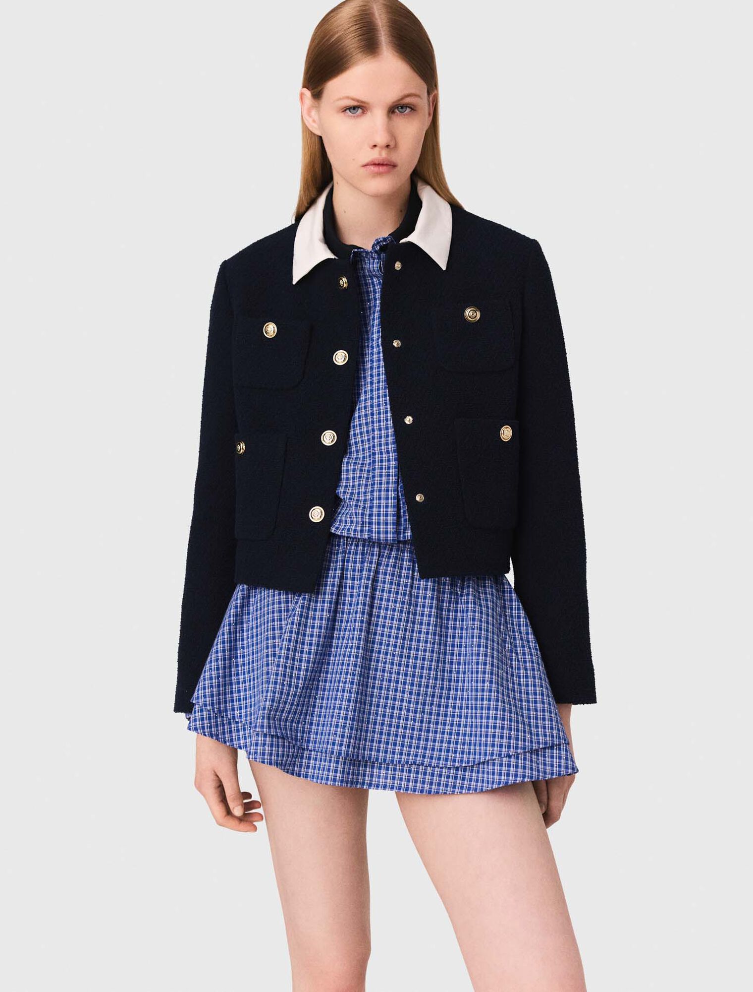 Cropped tweed jacket, removable collar
