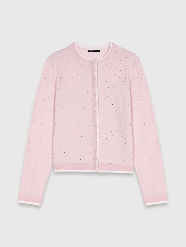 Knit cardigan with rhinestones
