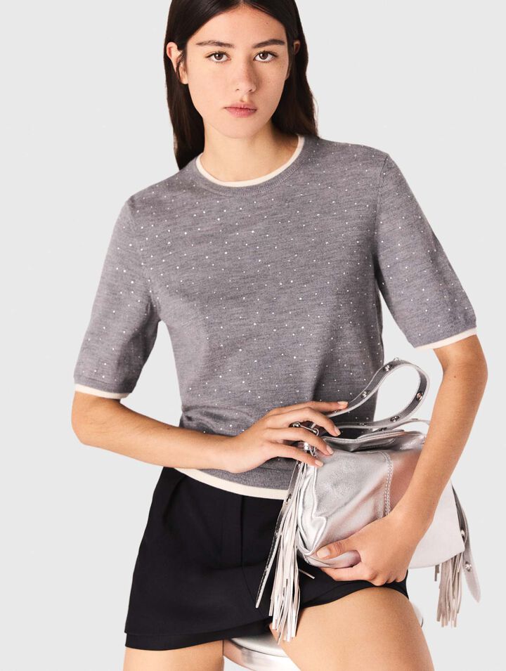 Rhinestone short-sleeve sweater