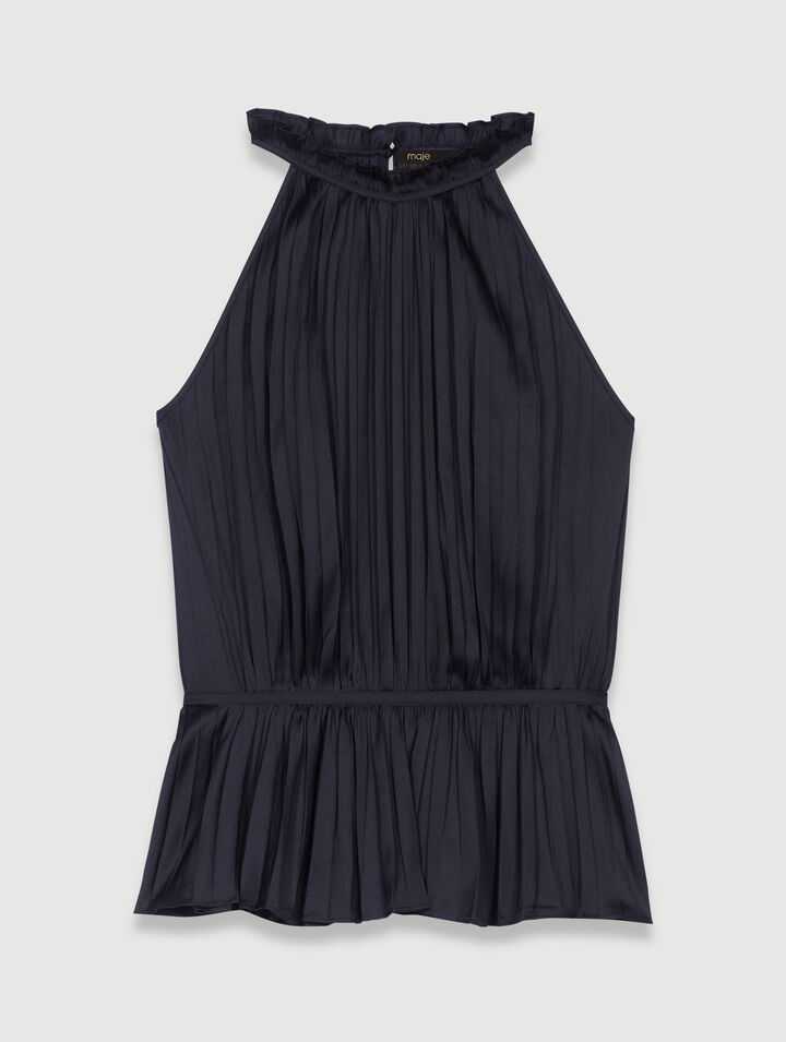 Pleated satin halter top