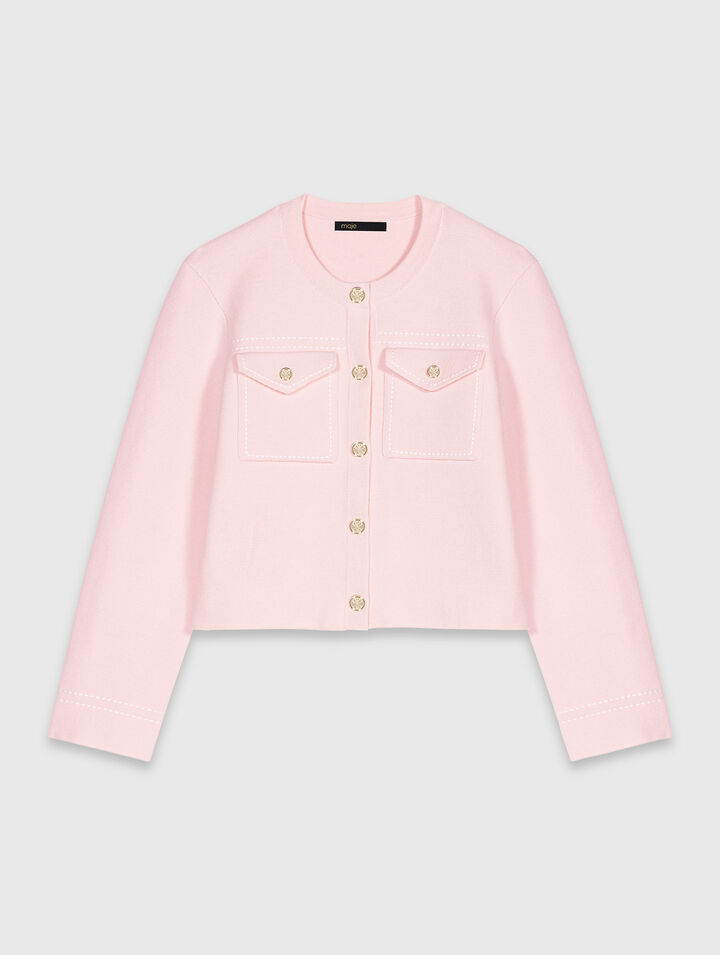 Topstitched cropped cardigan