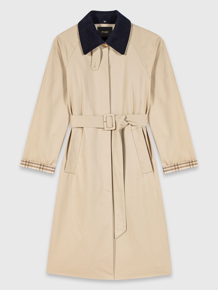Contrast sleeve and collar trench