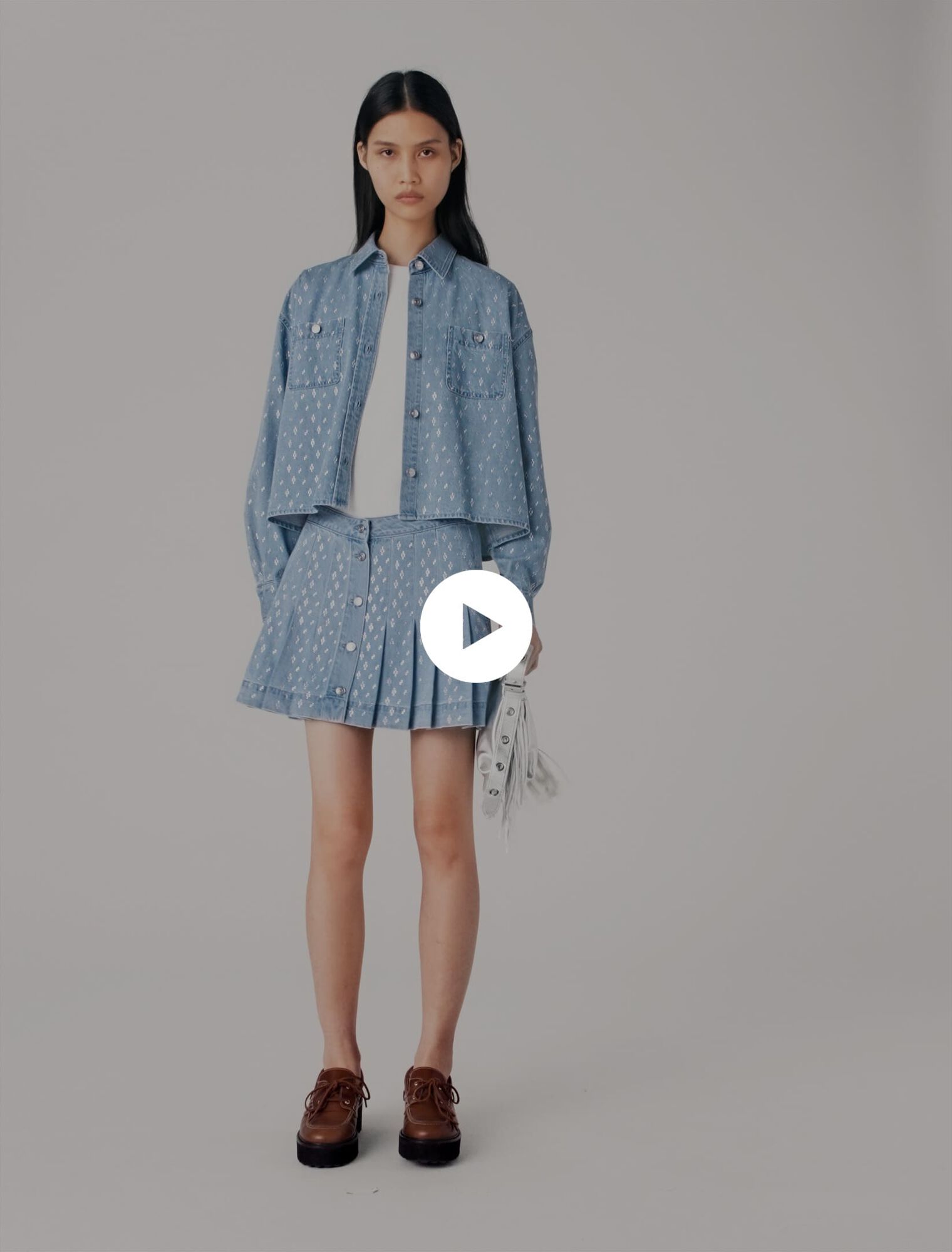 Short rhinestone denim shirt