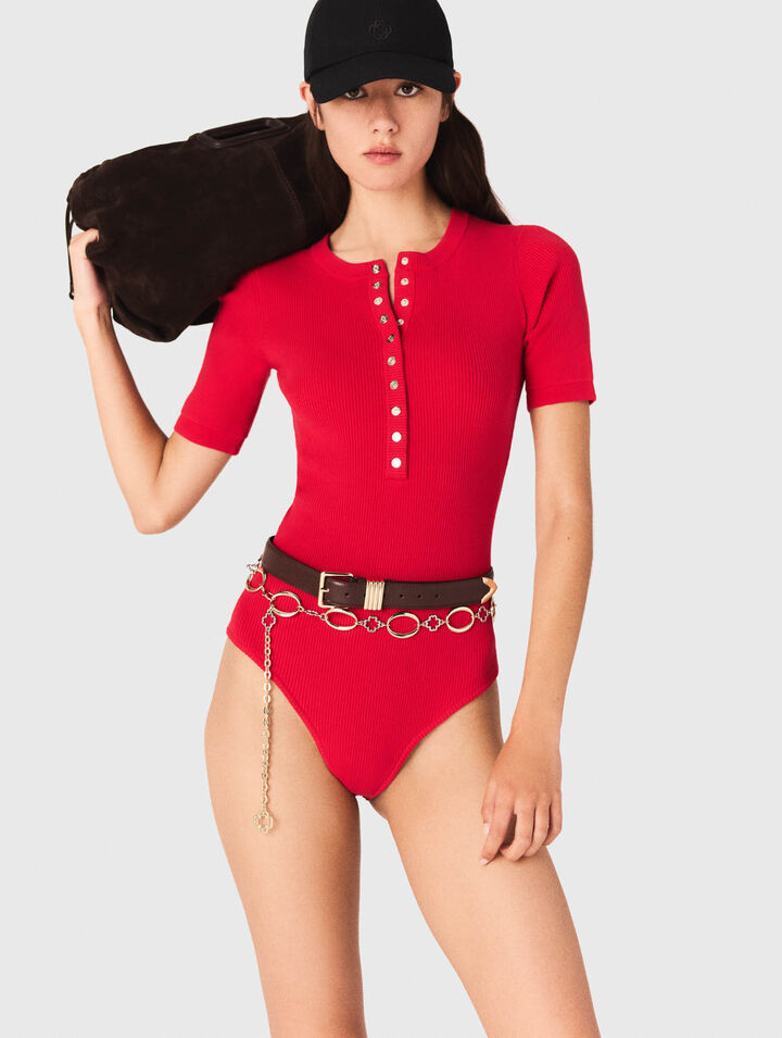 Ribbed knit short sleeve bodysuit