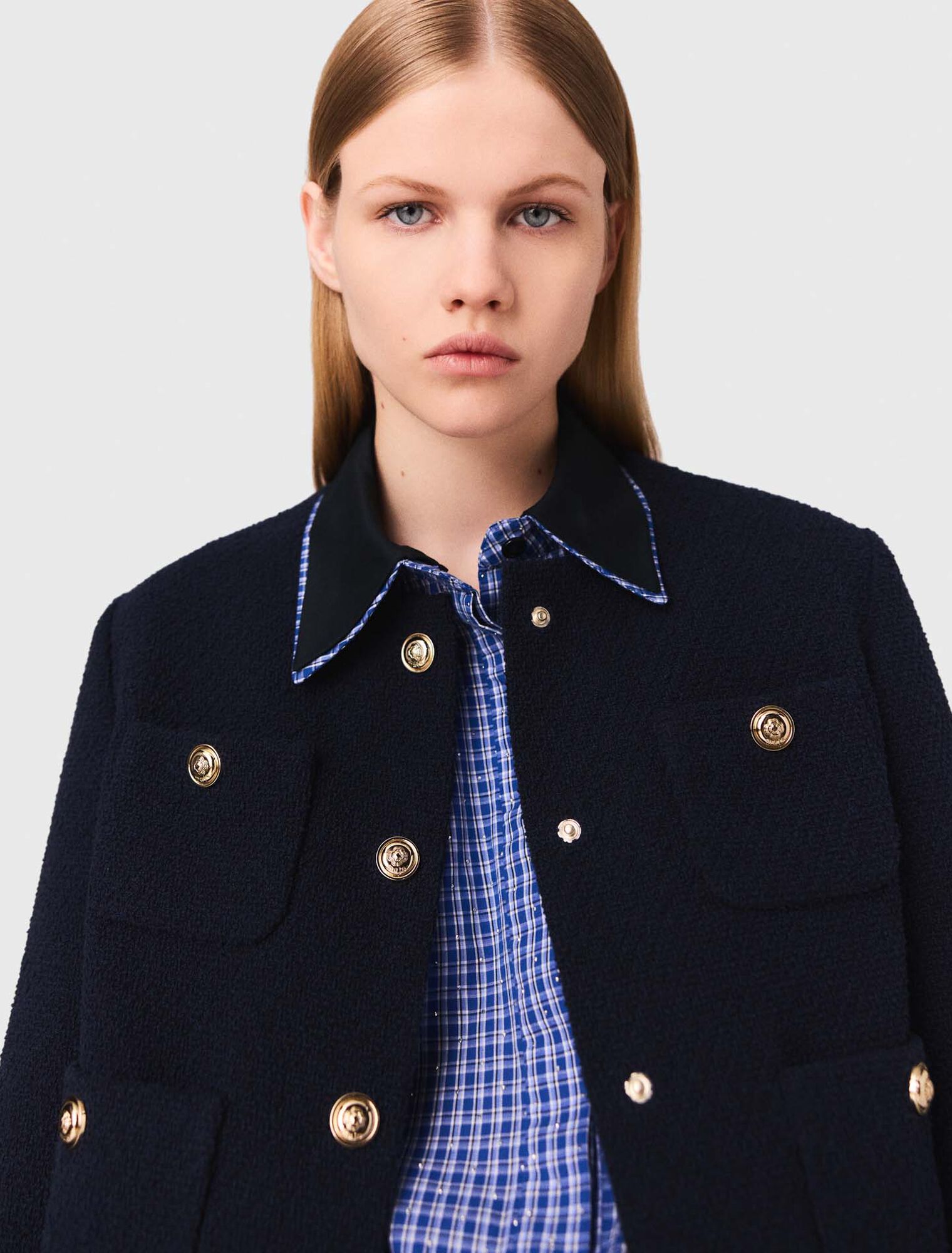 Cropped tweed jacket, removable collar