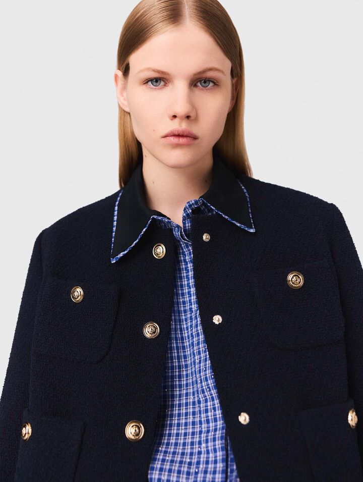 Cropped tweed jacket, removable collar