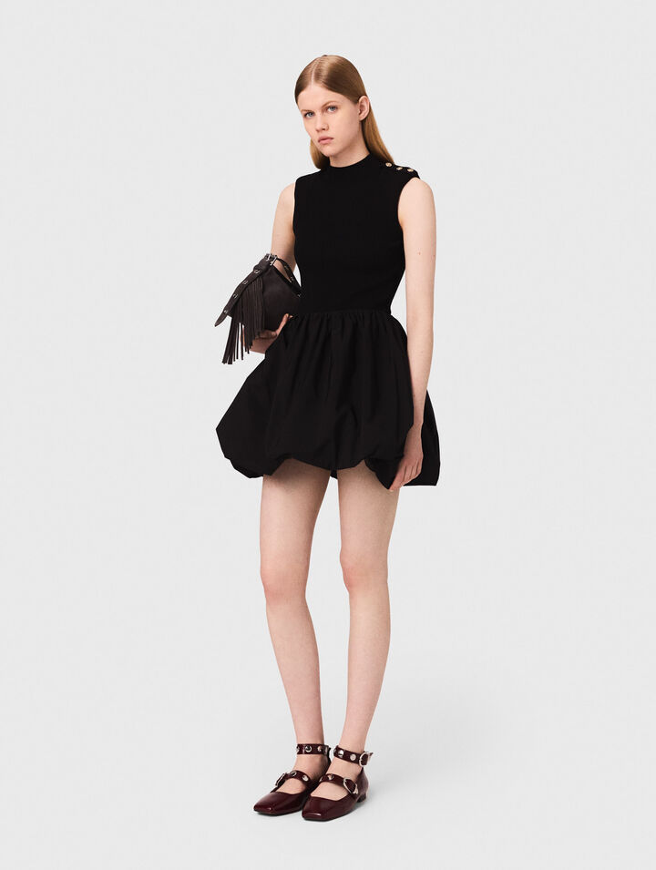 Mini ribbed knit and taffeta dress