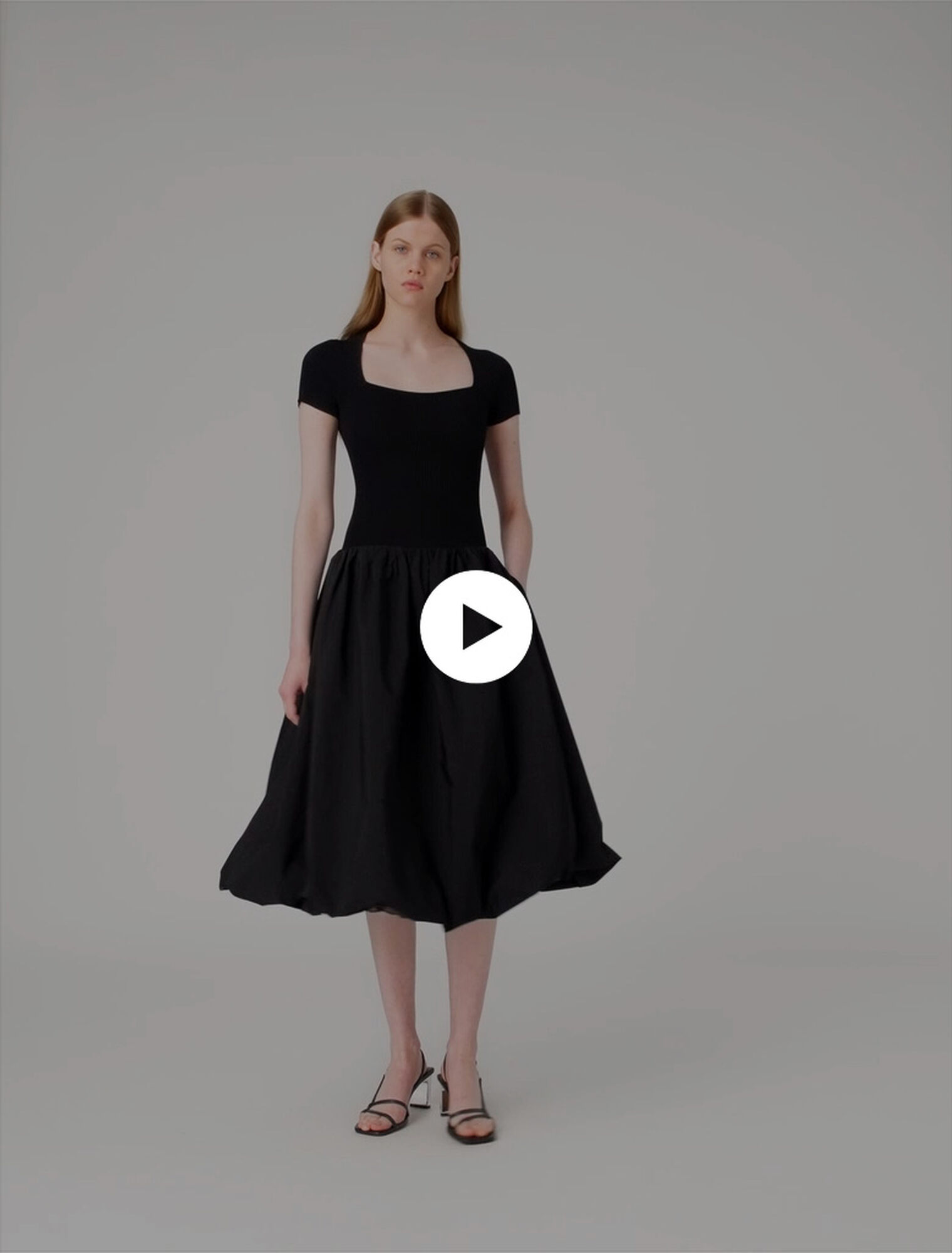 Long ribbed knit and taffeta dress