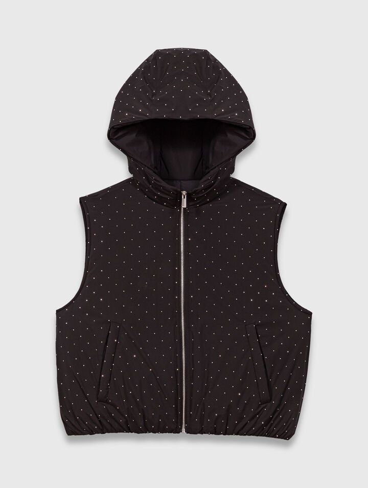 Rhinestone sleeveless puffer jacket