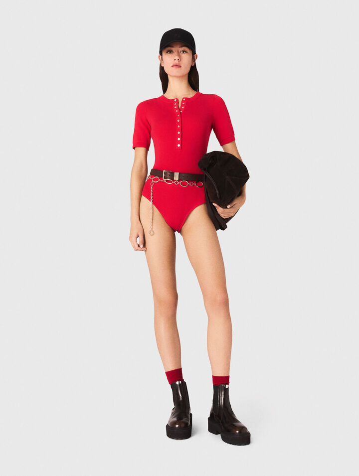Ribbed knit short sleeve bodysuit