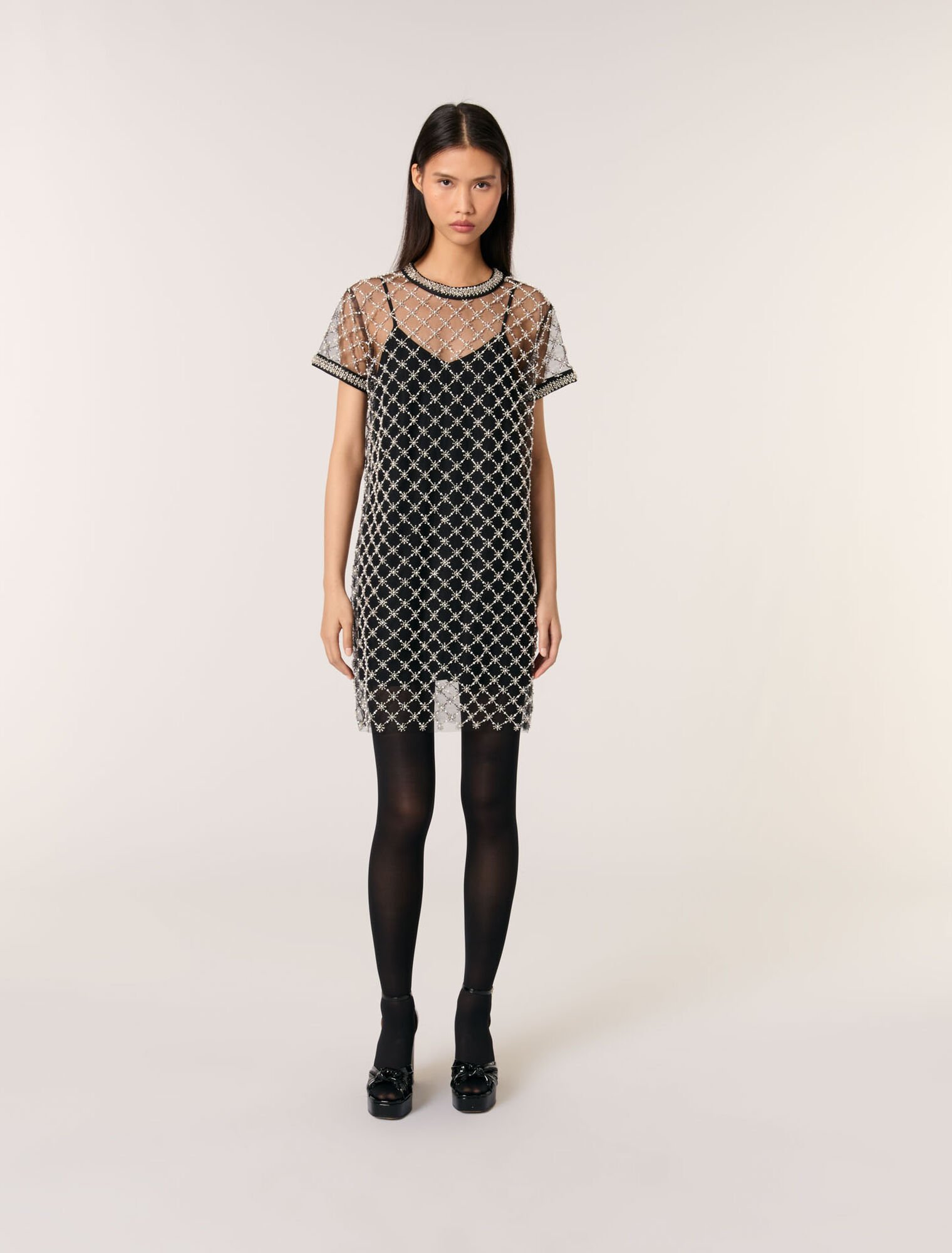 Mini embroidered tulle dress