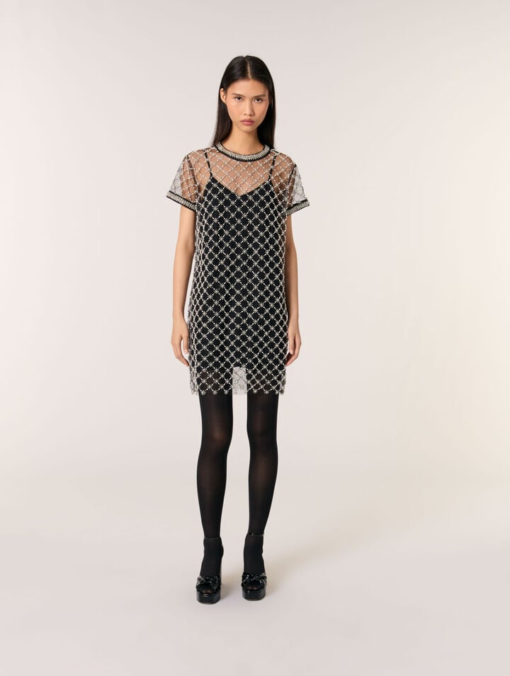 Mini embroidered tulle dress