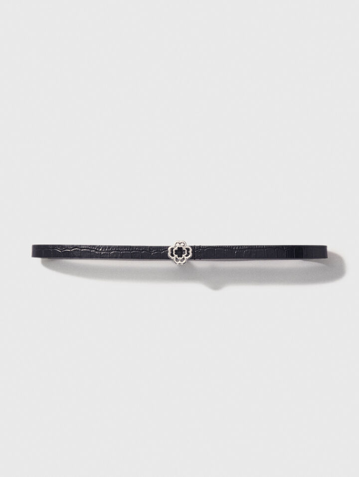 Slim mock croc leather Clover belt
