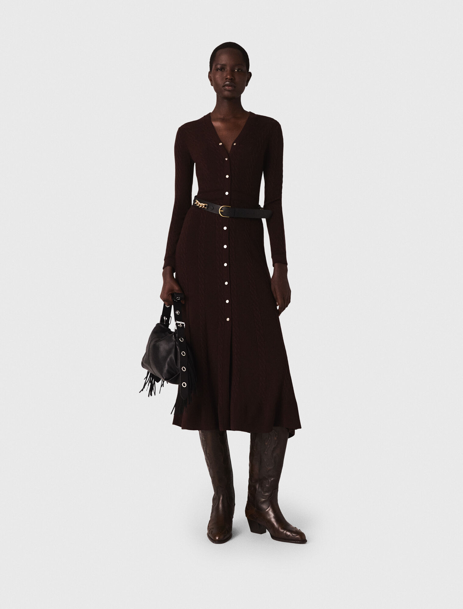 Knit midi dress with buttons