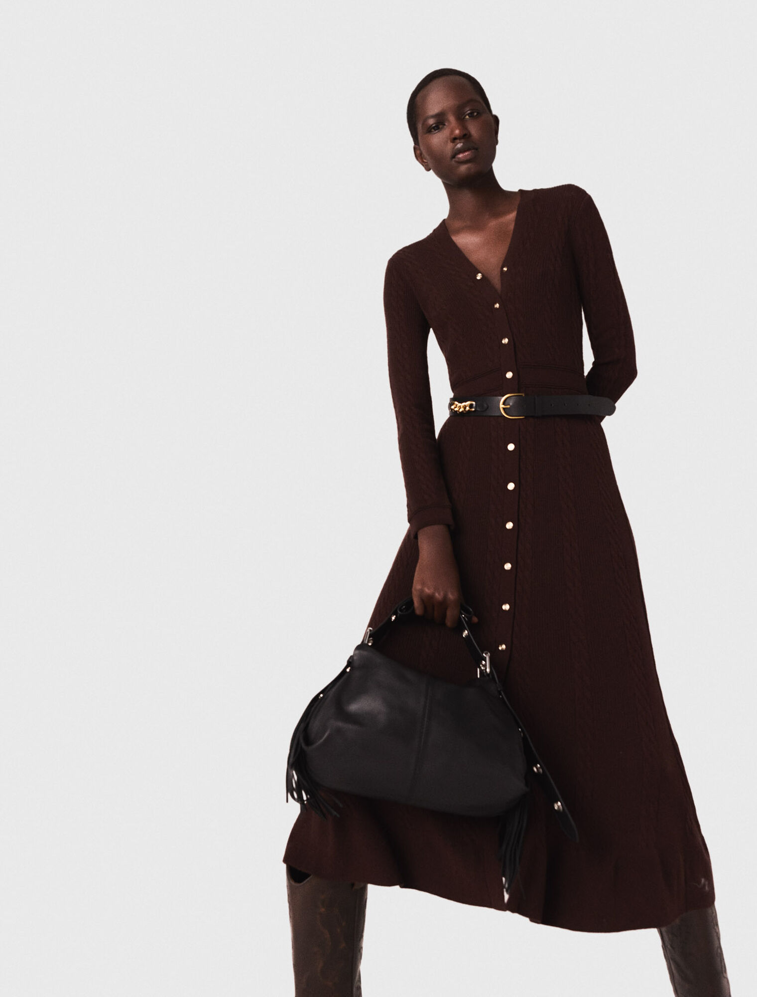 Knit midi dress with buttons