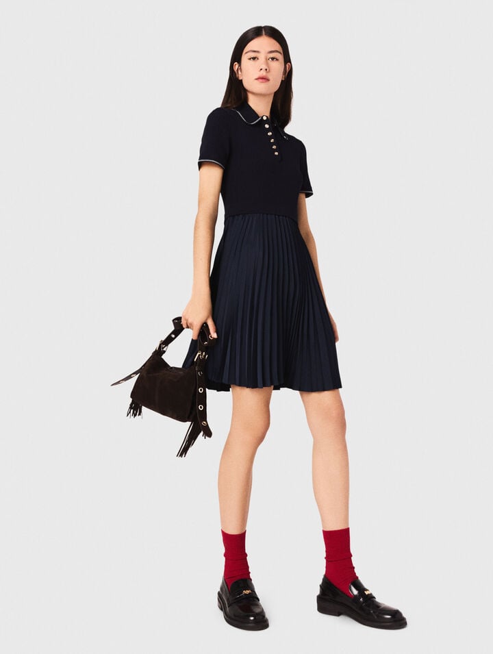 Short pleated polo collar dress