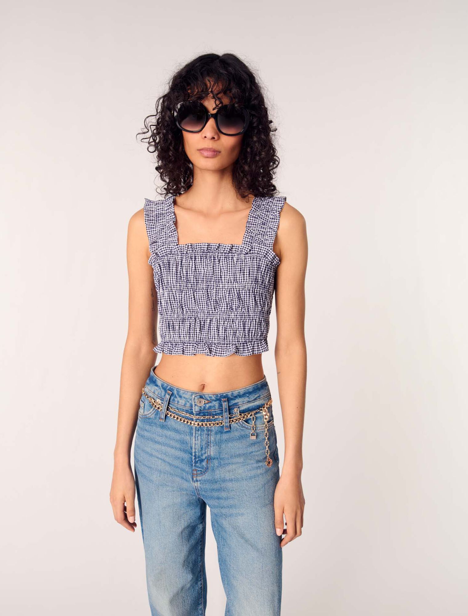 Gingham smocked crop top