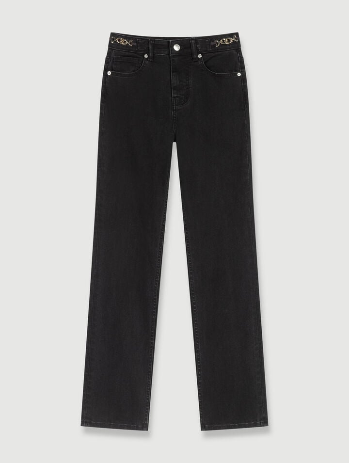 Jeans with curb chains and fringing