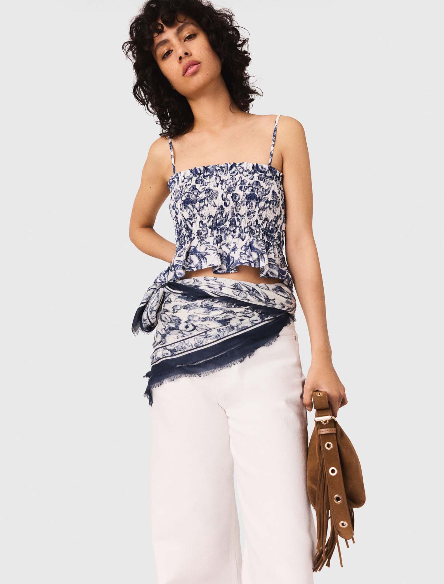 Fruit printed smocked top