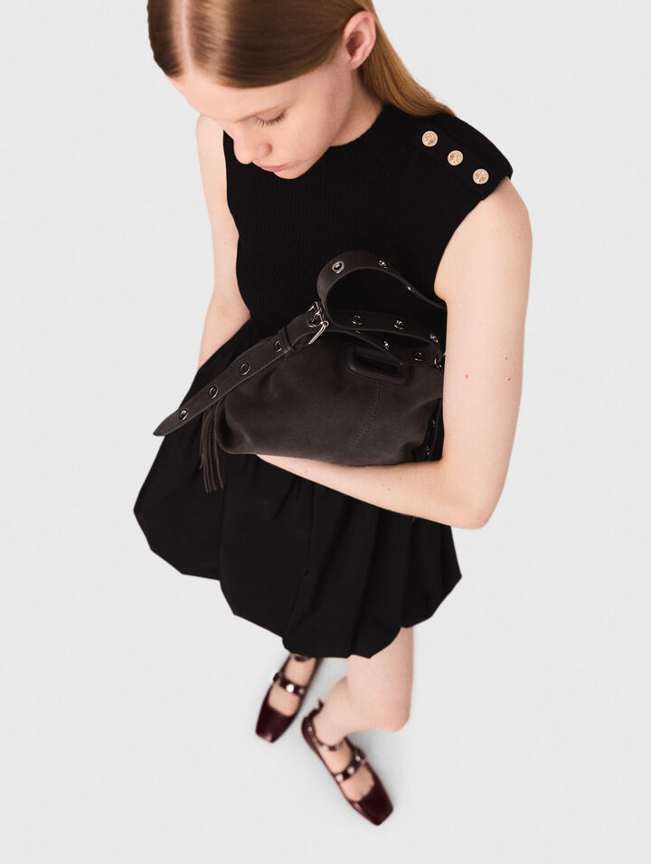 Mini ribbed knit and taffeta dress